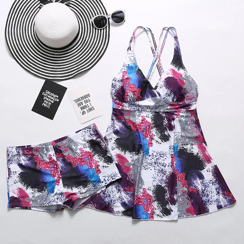 Купальник-танкини женский из двух предметов комплект для плавания с шортами