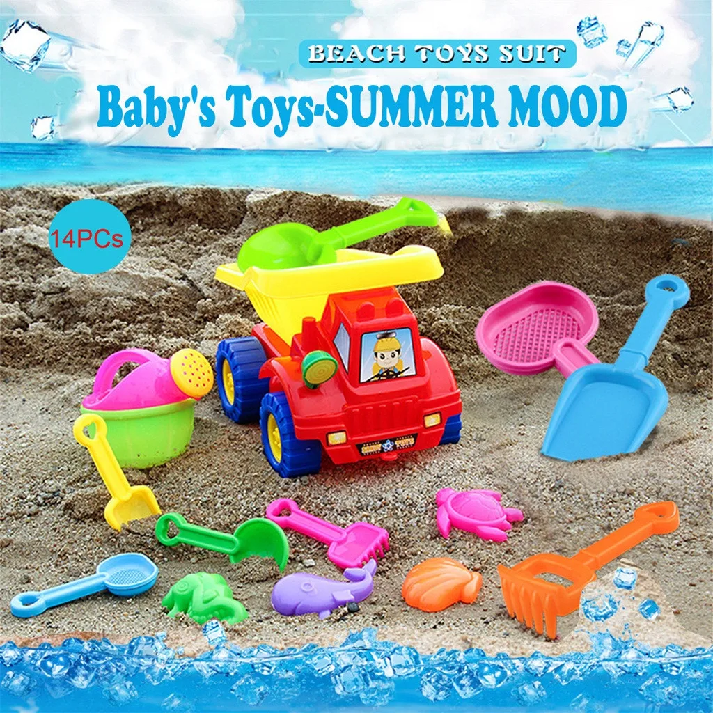 

jeux sable Beach Toys Deluxe Playset for Kids 14 pieces Large Dump Truck Sand Shovel Set Baby Sand Toys zandbak speelgoed W*