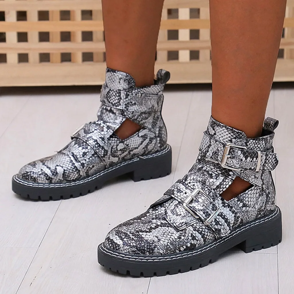 Женские пикантные сапоги с принтом змеиной кожи ботильоны Модные женские