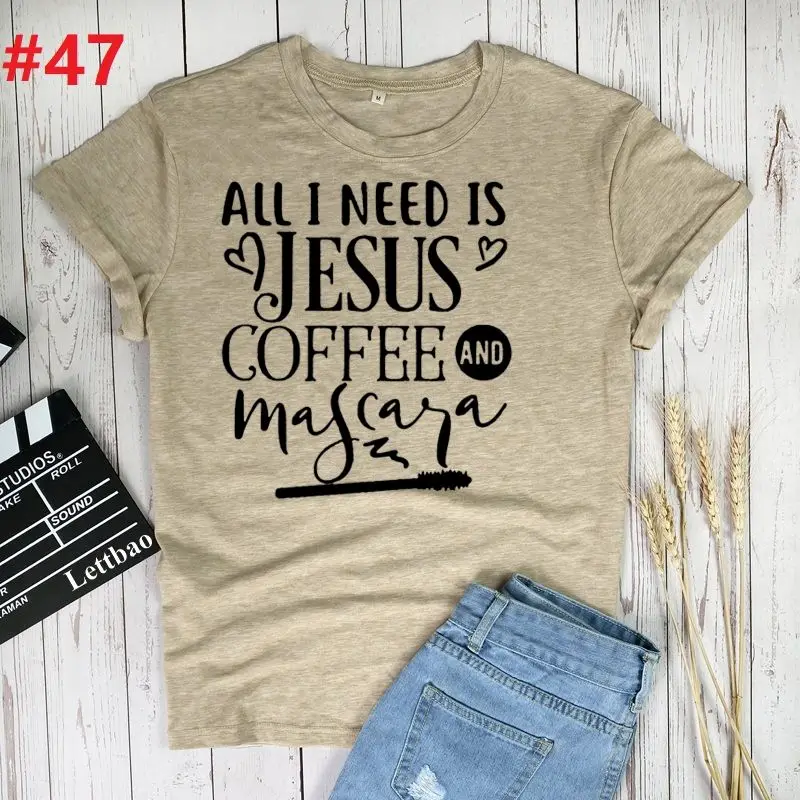 

All I Need is Jesus Coffee Women Short Sleeve T-shirts Solid O-neck Loose Casual Crop Tops Streetwear Girls Colors Chic Daily
