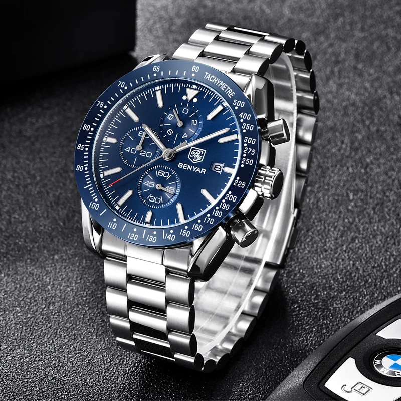 

BENYAR Top Brand Luxury Full Steel Business Quartz Watch Men Casual Waterproof Sports Watches Clock Men Watch Relogio Masculino
