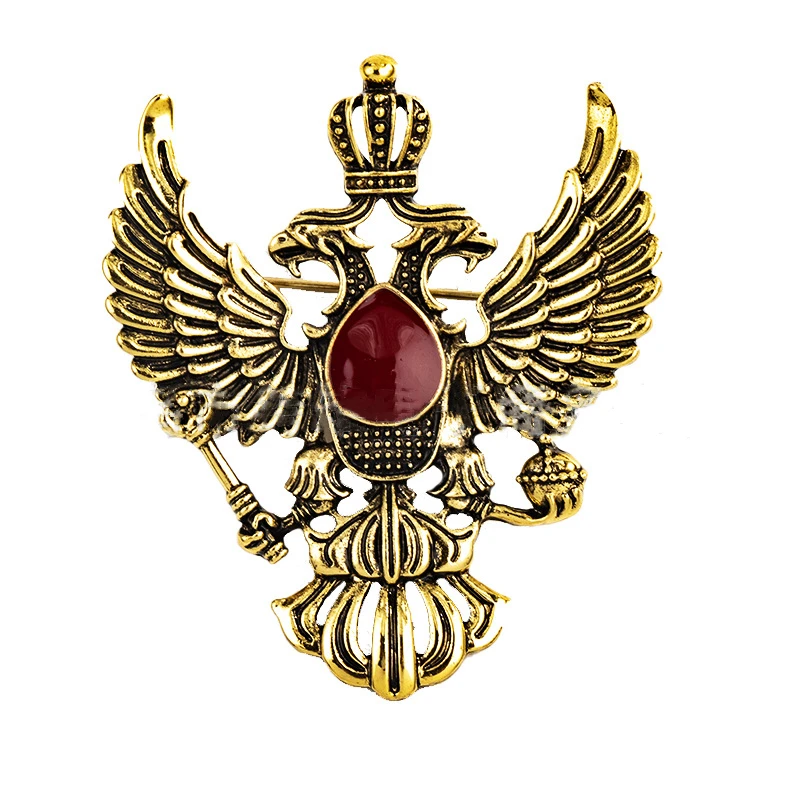 Vintage Russian National Emblem Shape Brooches Antique Gold Color Rhinestone Brooch Women Men Souvenir Gifts Lapel Pins