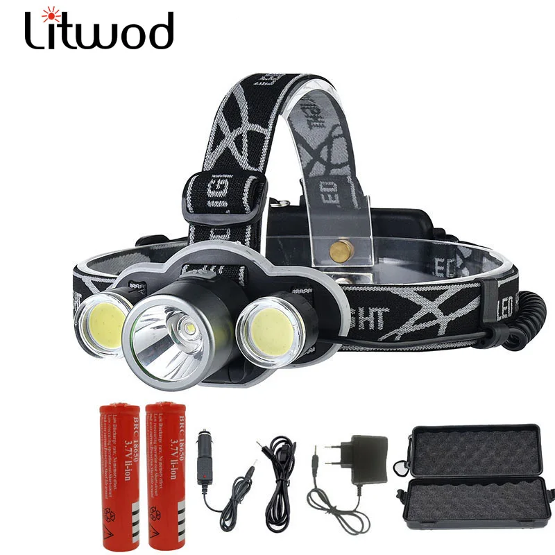 Светодиодный головной фонарь Litwod z20 XML T6 + 2COB головсветильник с аккумулятором 18650