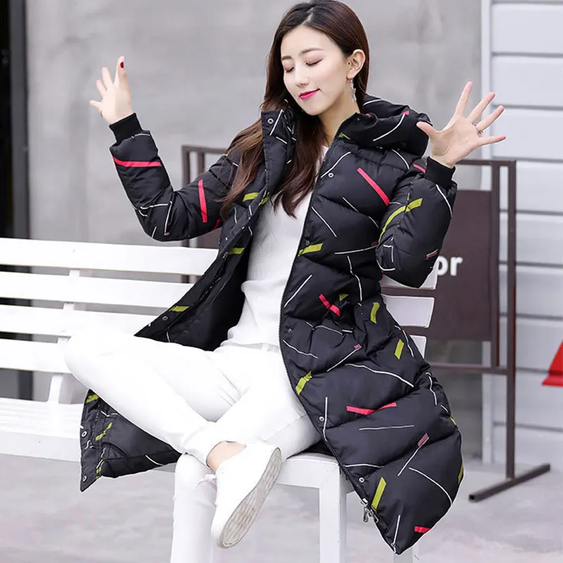 

2019 Women Parkas Hooded Cotton Padded Winter Coats Keep Warm Slim Fit Women Jacket Printed Coat