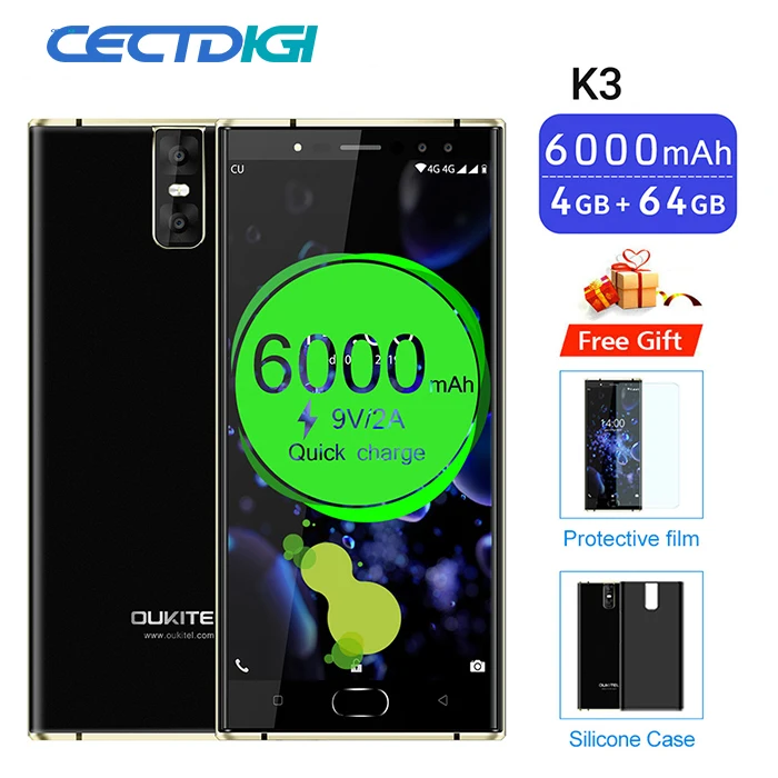 Oukitel K3 6000 мА/ч 4 Гб 64 5 &quotдвойной 2.5D Экран MT6763 Octa четыре ядра смартфон с функцией