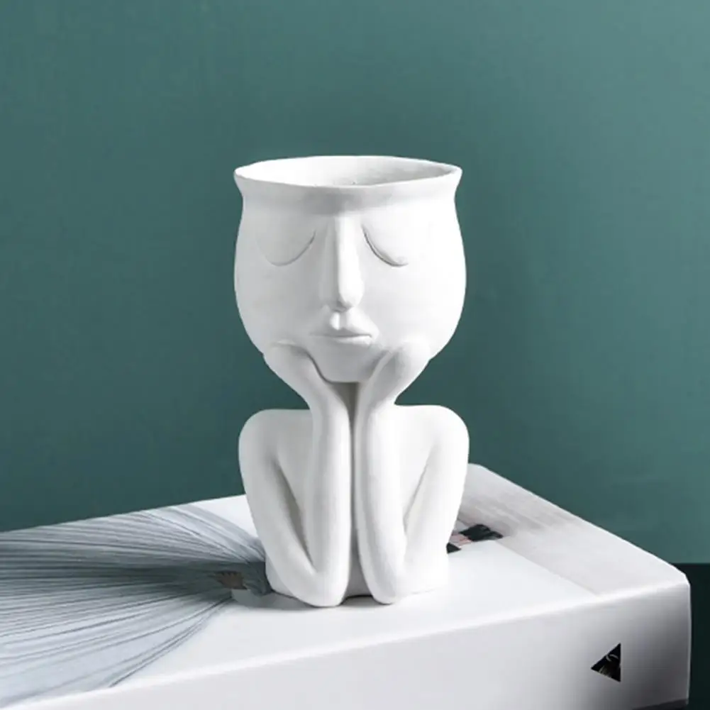 

Human Think Face Ceramic Plants Flower Pot Vase Planter Tabletop Home Crafts Display Window Model Room Soft Decoration