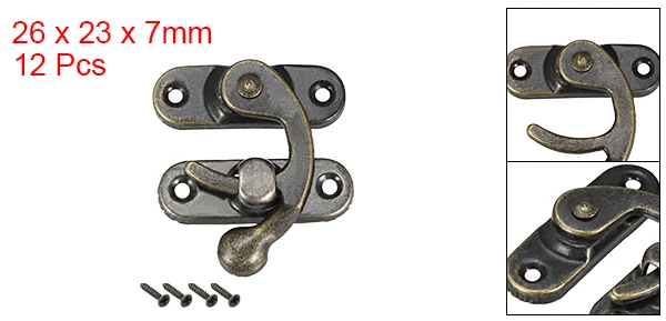 12pc R26x23mm Bronze Uxcell 12 шт. 50 шт. античный левый и правый крюк защелки Засов поворотный рычаг защелка w винты бронзовый тон серебряный золотой - Цвет: 12pc R26x23mm Bronze