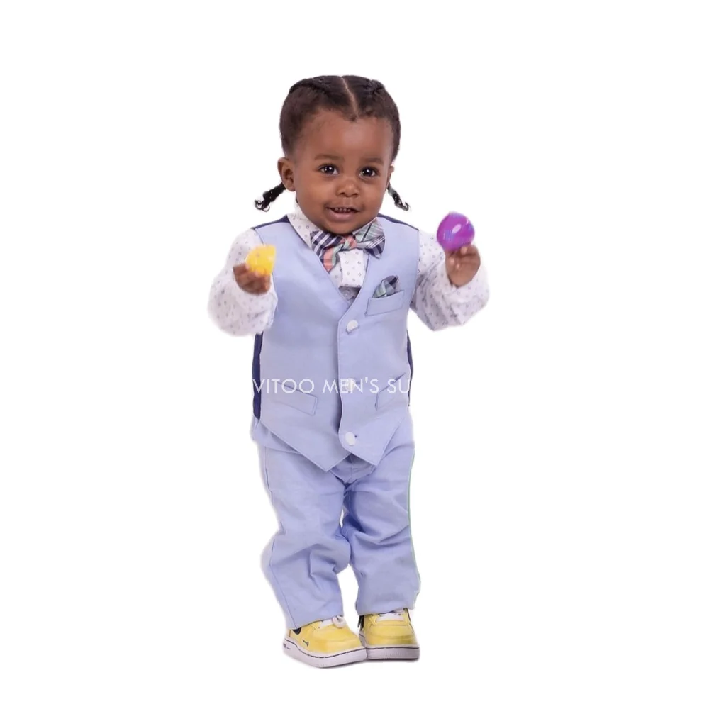 

Светильник-голубые костюмы для мальчиков и девочек, Свободный жилет с брюками, детская одежда для свадьбы, дня рождения, Детские комплекты, индивидуальный жилет