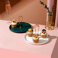 luxury light handle ceramic home creative living room dessert plate cupcake fruit tray display wood decoration home