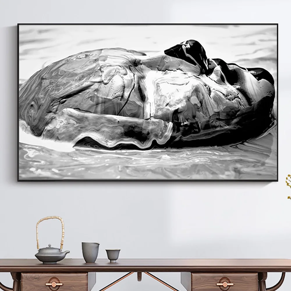 Абстрактная картина маслом на лице с текущей водой постеры и принты холсте