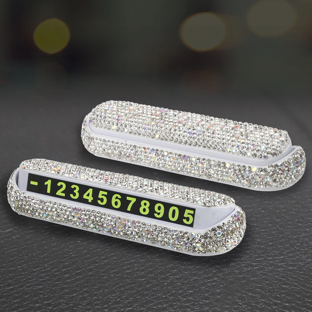 

Car Temporary Parking Card Hideable Parking Card Diamond Crystal Phone Number Plate Magnetic Adsorption Universal Car Sticker