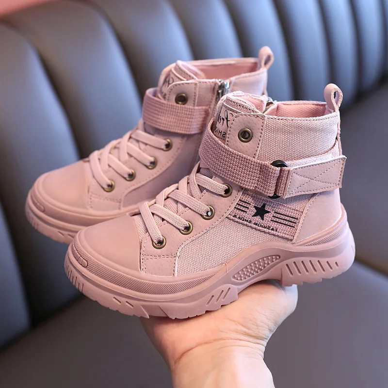 

2020 Fall Kids Walking Lace-up Ankle Boots Child Hiking Boots Pink Black Khaki Boy Girl Shoes Size 27-37 Spring Autumn Boots