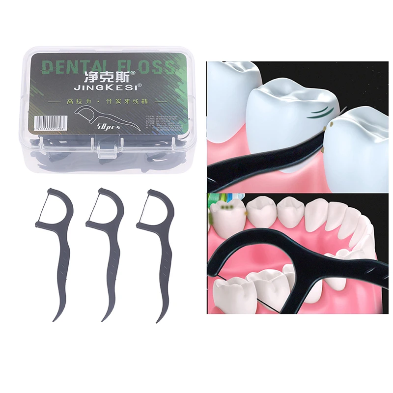 

50pcs Dental Floss Stick Flossing String Tooth Picks Flossers Teeth Plaque Oral