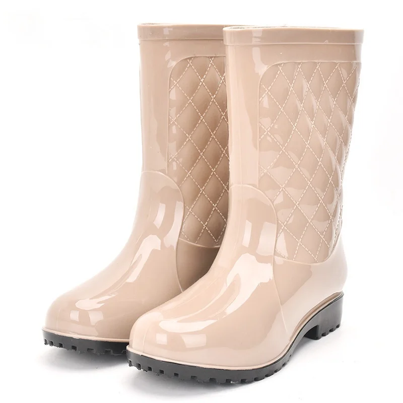 

Women Non-slip PVC Rain Boots Waterproof Water Shoes Woman Wellies Mid-Calf Rainboots Winter Warm Inserts Rubber overshoes 2021