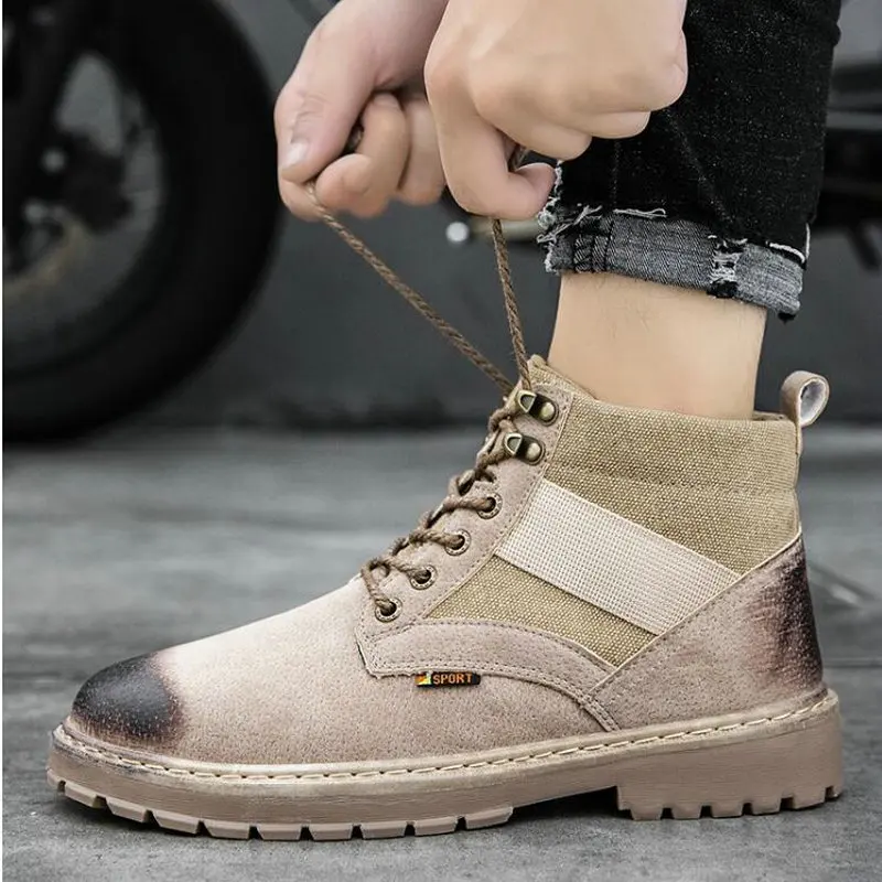 

Vintage Fashion Winter Men's Motorcycle Military Working Boots Lace Up Men's Desert Boots Round Toe High Top Shoes A56-06