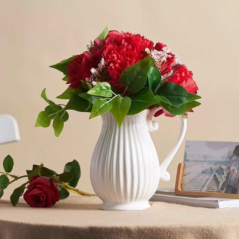 Современный домашний декор креативный керамический чайник ваза для цветов белая