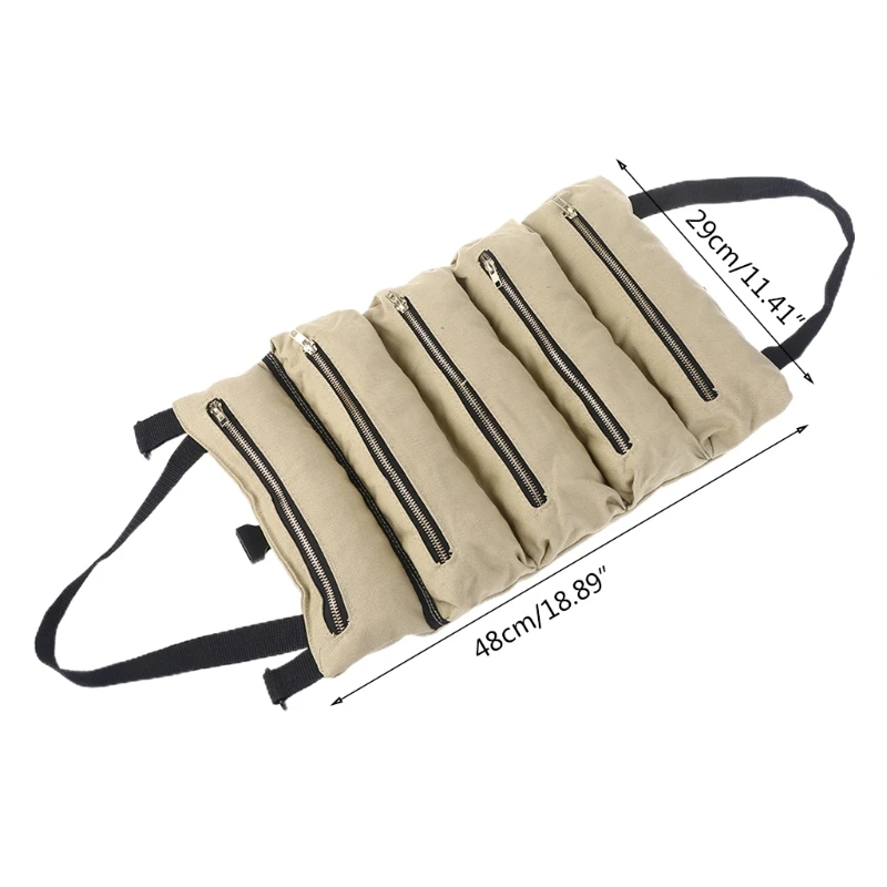 

Roll up Pouch with 5 Spacious Pockets Multi-Purpose Tool Organizer Tool Zipper Carrier Tote with Zipped Compartments