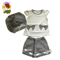 risunnybaby girl suit summer childrens clothing cotton striped top plus pants plus hat three piece childrens clothing