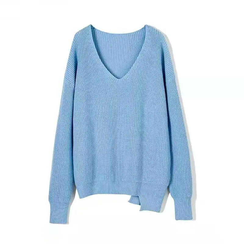 

Женский вязаный Свитер оверсайз с V-образным вырезом и длинным рукавом