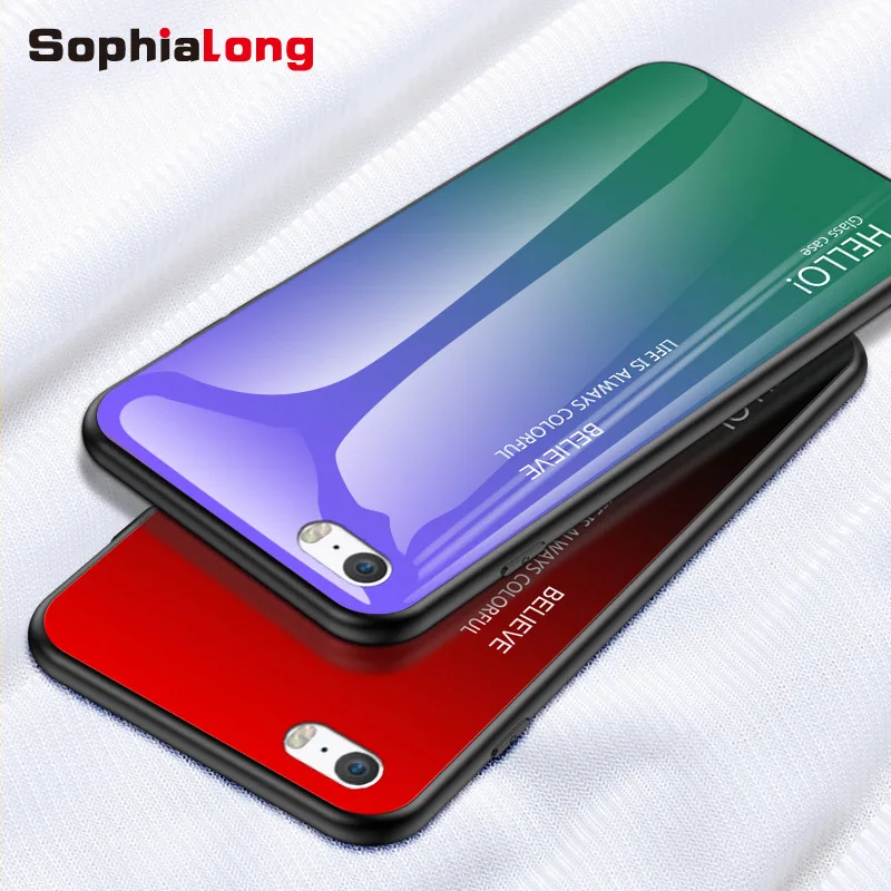 Градиент закаленное стекло 5s Чехлы для iPhone 5 5S SE чехол с мягкой ТПУ края полный Coque