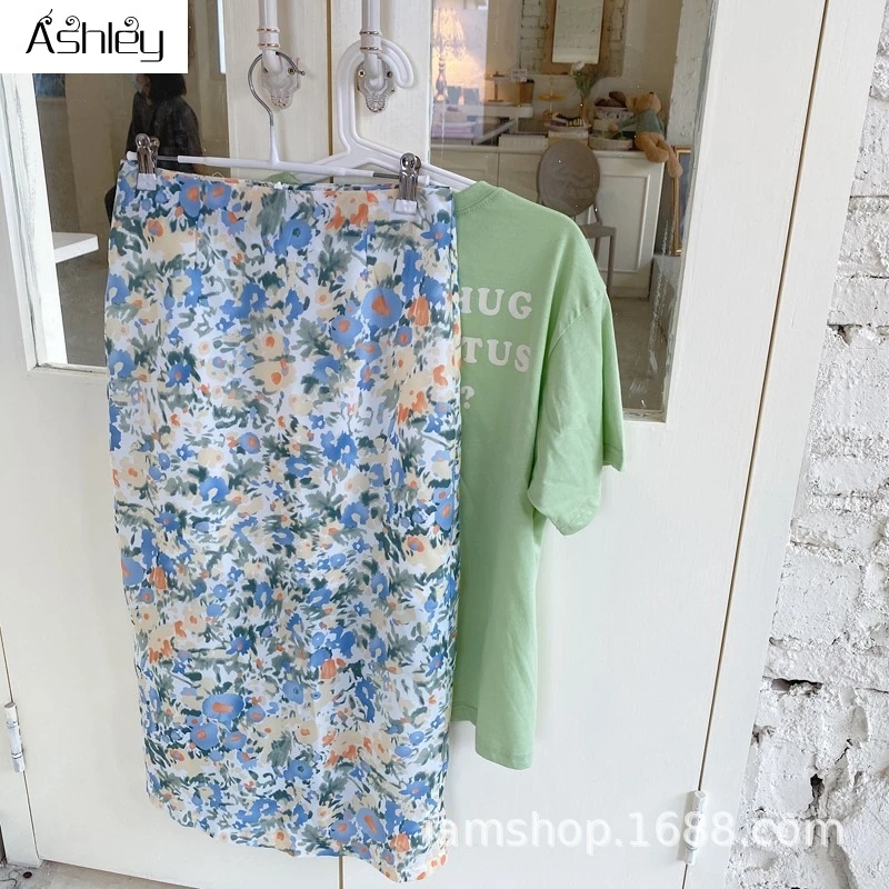 

Ashley Straight Mid-length Print Skirt Leisure Holiday Style High Waist Women Skirt Fashion Colorful Floral Summer Female Skirt
