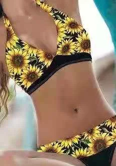 

2021 brand new European and American sexy bikini sunflower print high waist ladies bikini hot style swimwear swimsuit bikini