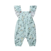 summer newborn kid baby girl floral clothes sleeveless romper covered button overalls outfit