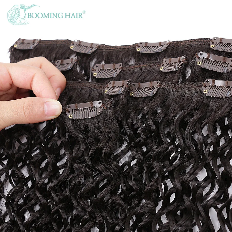 

Long Kinky Curly Synthetic Clip In Hair Extensions 7 Pcs/Set Clips On 140G For Women Fake Hairpieces Wavy Hairstys BOOMING HAIR