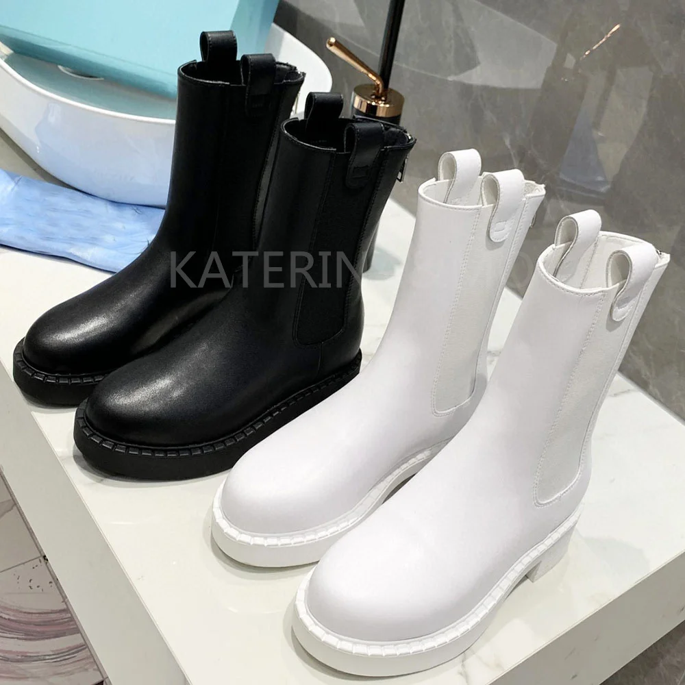 

Новинка 2021, модные женские Ботинки, Ботильоны из натуральной кожи на массивном каблуке, ботинки челси на платформе с круглым носком, ботинки...