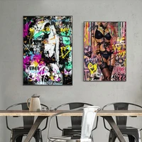 street graffiti modern sexy underwear nude woman wall art poster color print canvas painting for living room bedroom decor gift
