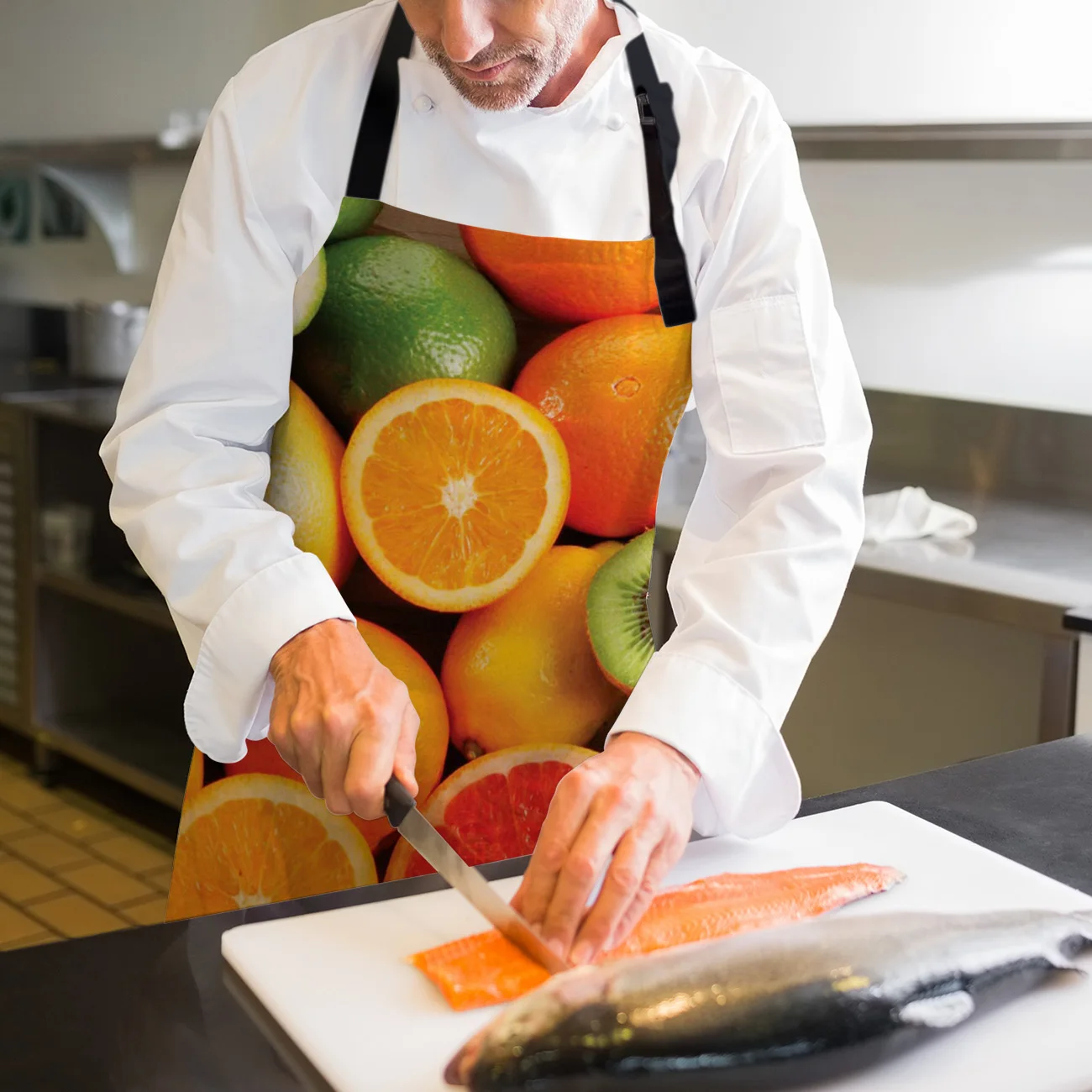 Фартук с изображением фруктов оранжевого киви персонализированный дизайн