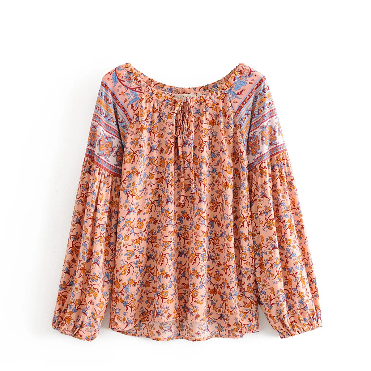 Блузка женская с цветочным принтом длинным рукавом и круглым вырезом | Женская