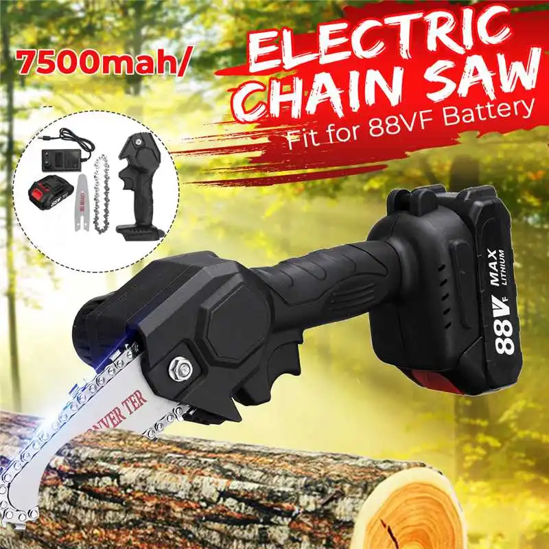 

4 inch Mini Cordless Electric Chain Saw With 1/2pcs Battery Garden Tree Logging Trimming Rechargeable Chainsaw For Wood Cutting