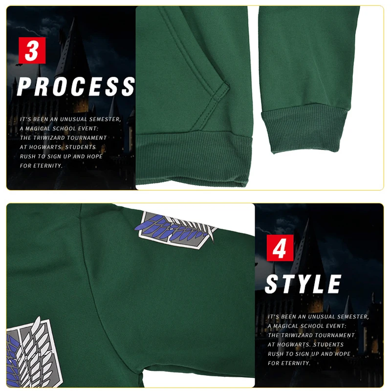 Аниме Атака Титанов унисекс зеленый костюм косплей/черный худи с эмблемой