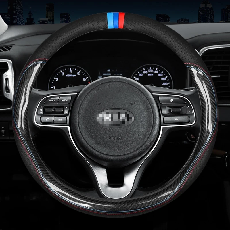 

Carbon Fiber Cow Leather Steering Wheel Cover For Kia K2 K3 K4 K5 K9 KX3 KX5 KX7 Stinger Soluto 2016 2017 2018 2019