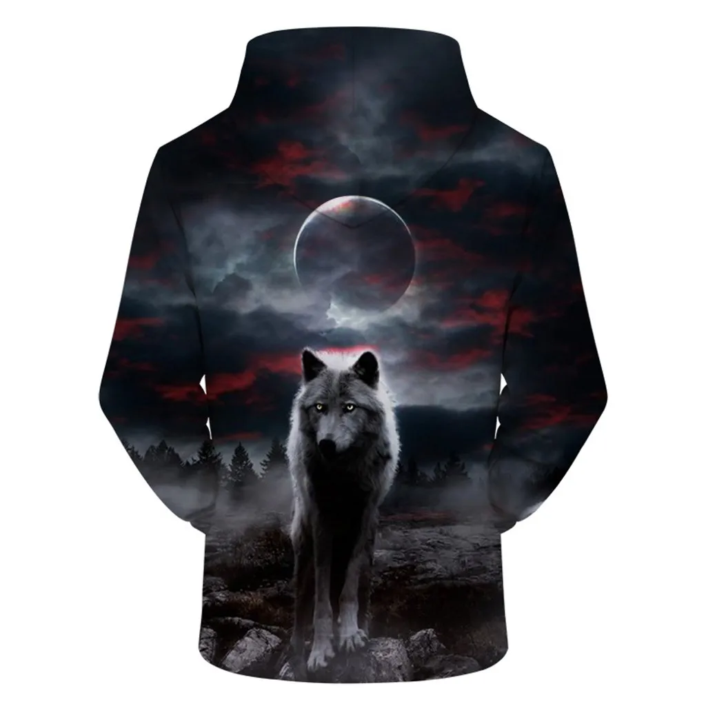 2019 мужская толстовка с капюшоном 3D принтом животных свободный свитер длинными