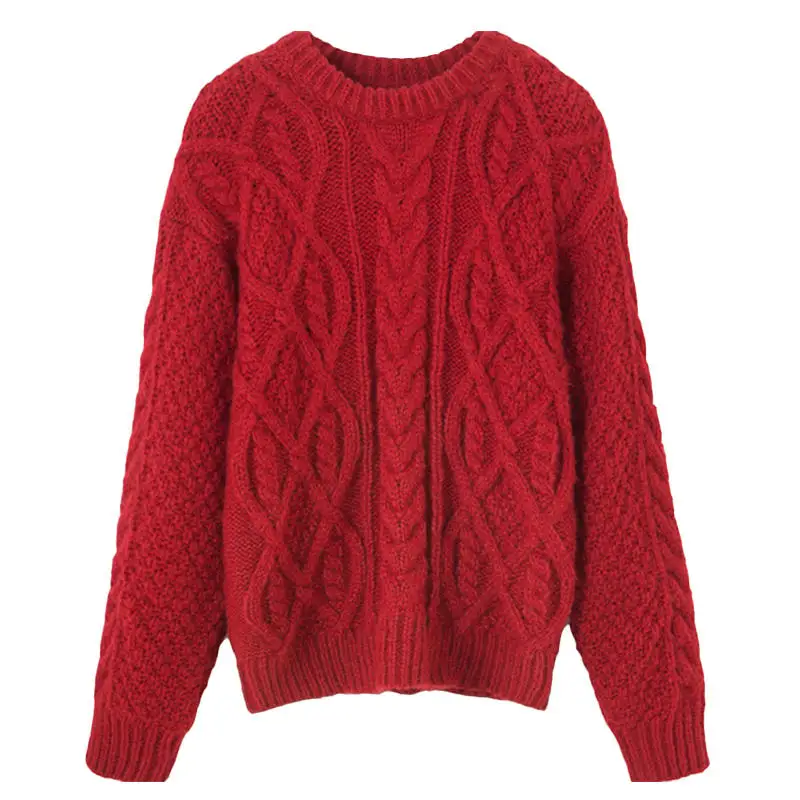 

Autumn And Winter Knitted Sweater Female Loose Long Sleeve Pullovers Women Tops Casual Solid Streetwear Red Sweater Jumper Q4564