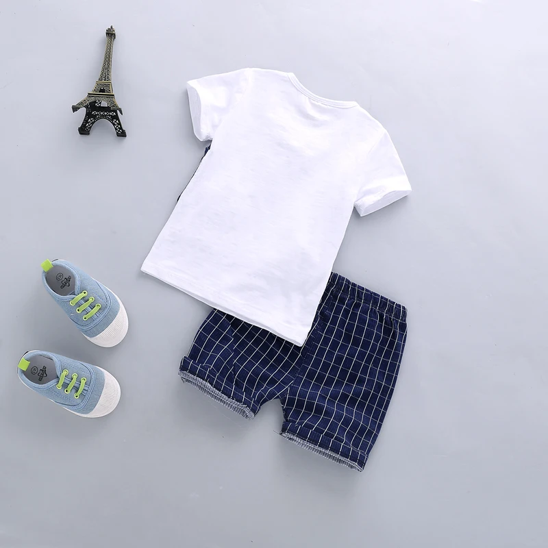 Летняя хлопковая одежда для маленьких мальчиков 2 шт./компл. комплект детской