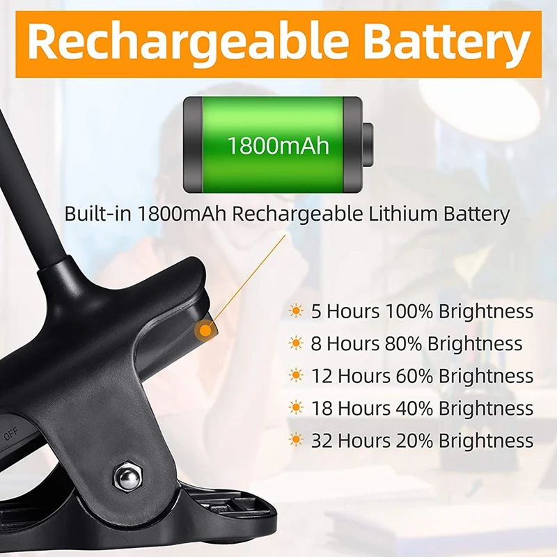 Reading Lamp Bed Clamp Light 36 LED USB Rechargeable Book with 5 Colour Temperature Touch-Control | Лампы и освещение