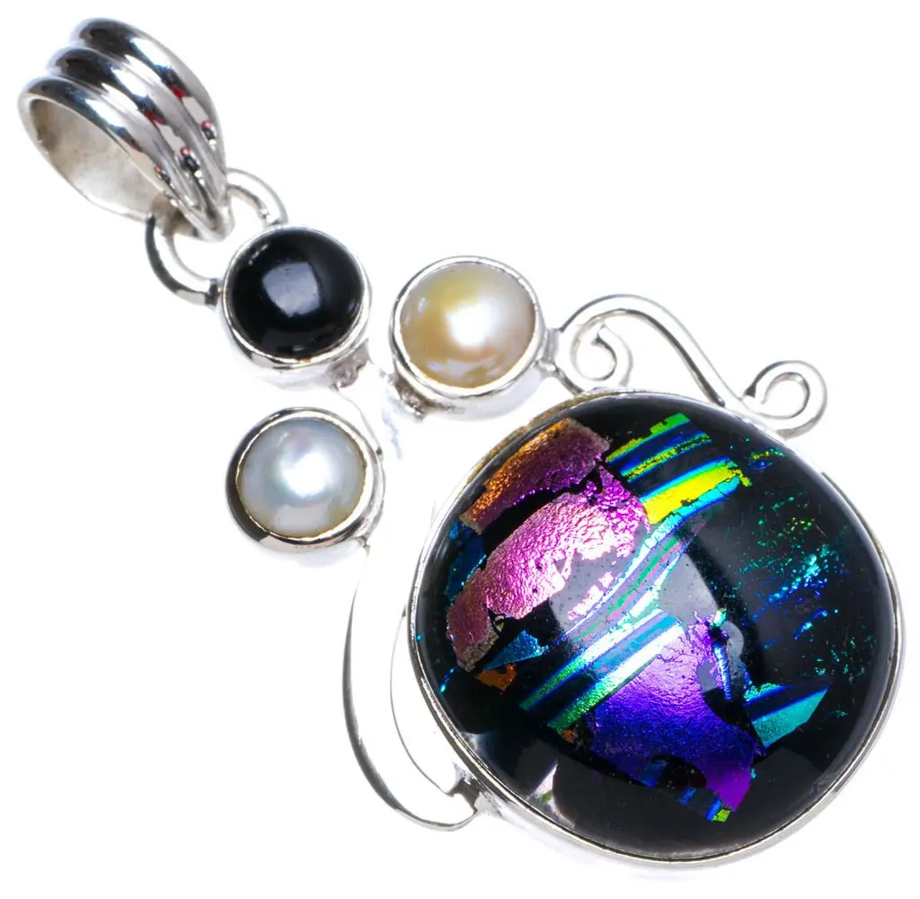 Натуральный Радужный дихроический стеклянный речной жемчуг черный оникс