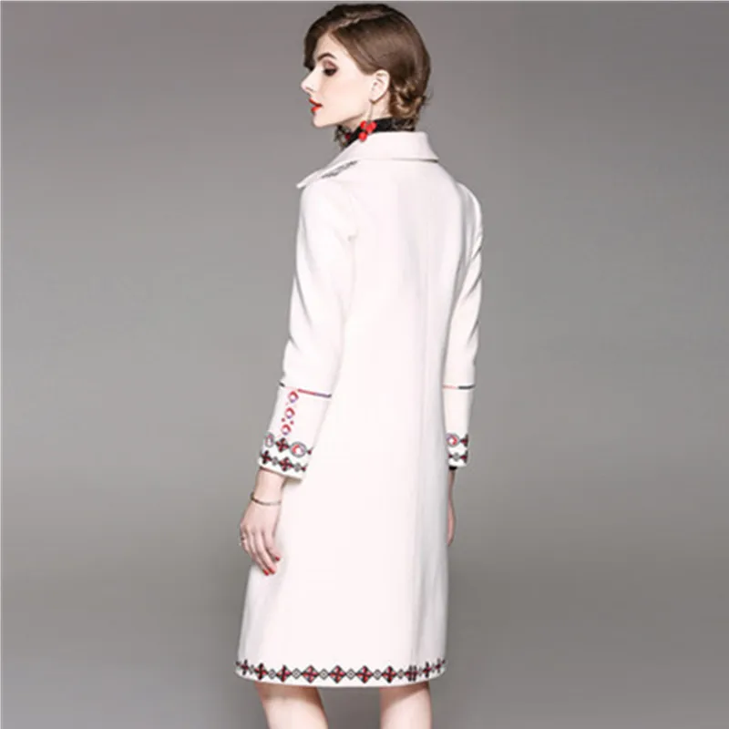 

Medium Long Vintage Chinese Style Embroidery Woolen Coat Women's 2020 Autumn Winter Woolen jacket Female Outerwear abrigo mujer