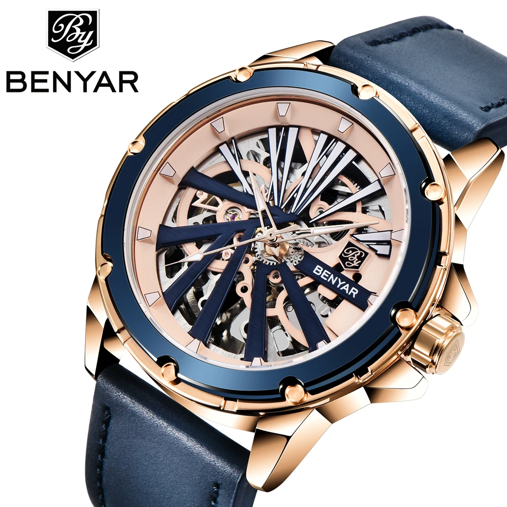 Mechanical Watch Men Automatic Men's Watches Benyar Top Luxury Brand Business Wristwatch Man Waterproof Rose Gold Reloj Hombre