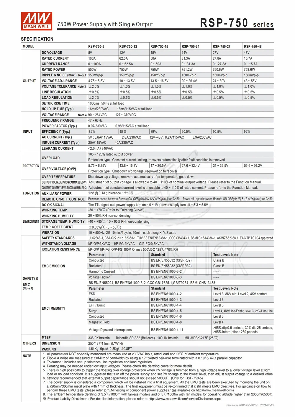 Специальное предложение означает хорошо RSP 750 48 В 15.7A meanwell 753 6 Вт один выход