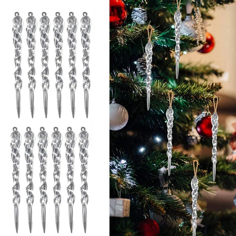 

100Pcs/Box Christmas Ball Box Set Bronze & 24Pcs Xmas Icicle Ornaments, 5.12 Inch Christmas Tree Decorations Icicle