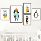 Настенная картина с мультяшными животными для детской комнаты, постеры и принты в скандинавском стиле, милая лошадь, пингвин, кролик, медведь, овечка, украшение для детской комнаты