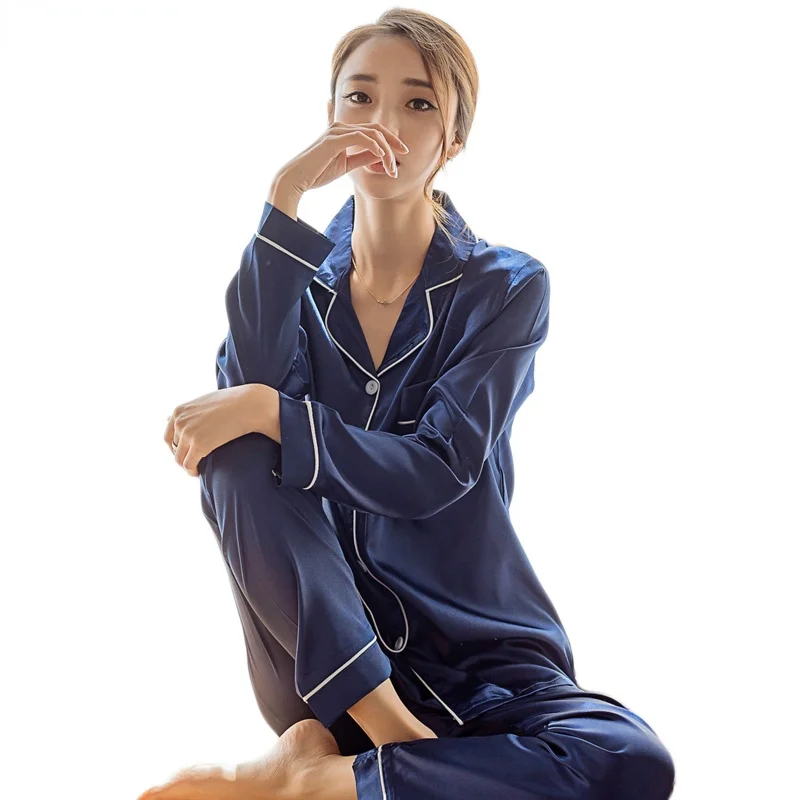 

Womens Silk Satin Pajamas Pyjamas Set Sleepwear Pijama Couple Pajamas Suit Female Sleep Two Piece Set Men Loungewear Plus Size