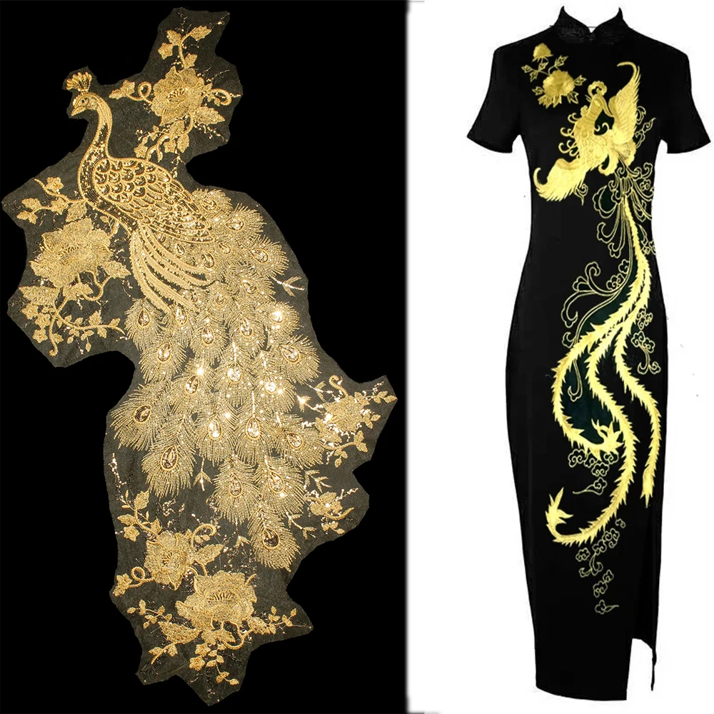 1 шт большой золотистого цвета обувь с вышивкой в виде феникса кружевная ткань