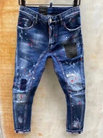 2021summer new style dsq2 fashion ripped paint dot jeans for men t120