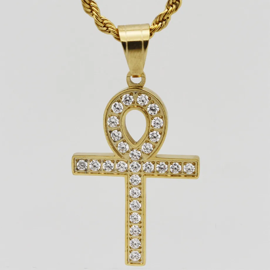 Египетский крест подвеска с фианитами для мужчин золотой цвет ключ жизни Ankh Шарм