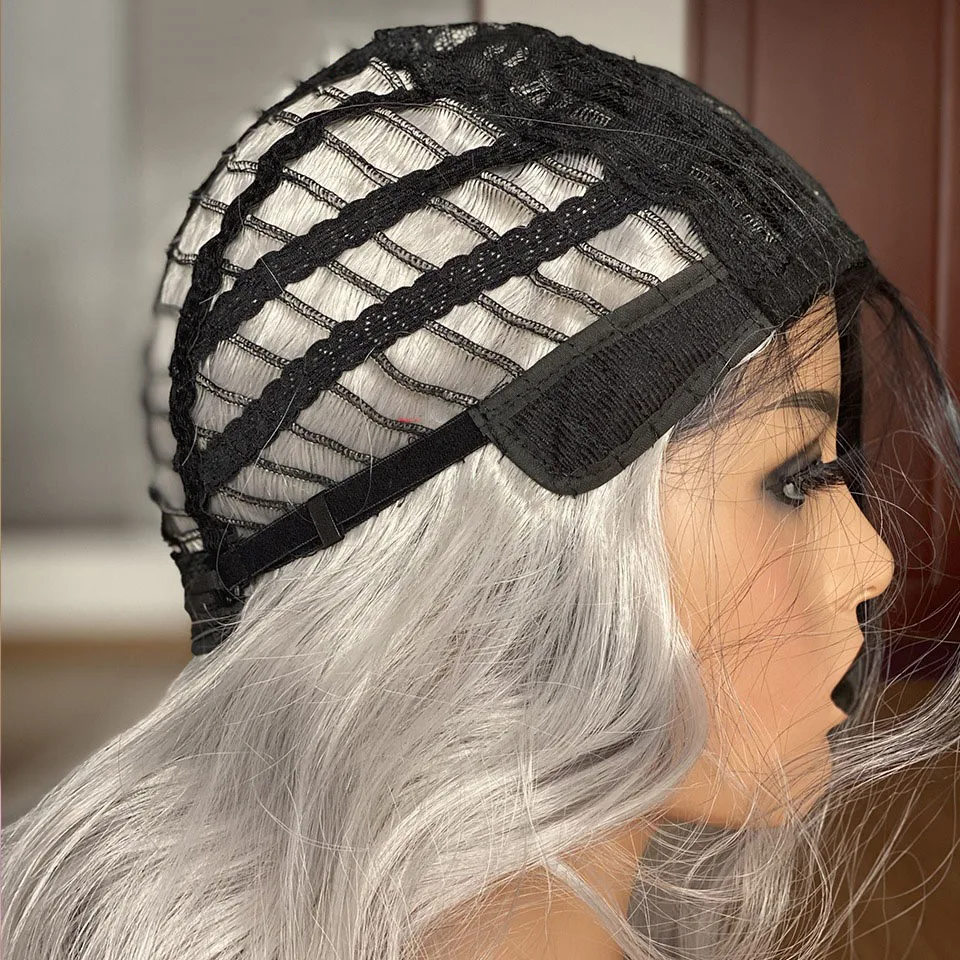 

Umot Ombre Cosplay Wigs Long Body Wave High Temperature Fiber Synthetic Wig For Women Slivey Grey Color